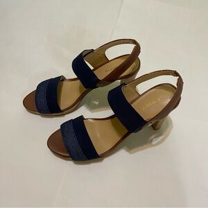 Liz Claiborne Brown And Navy Denim Heeled Sandals